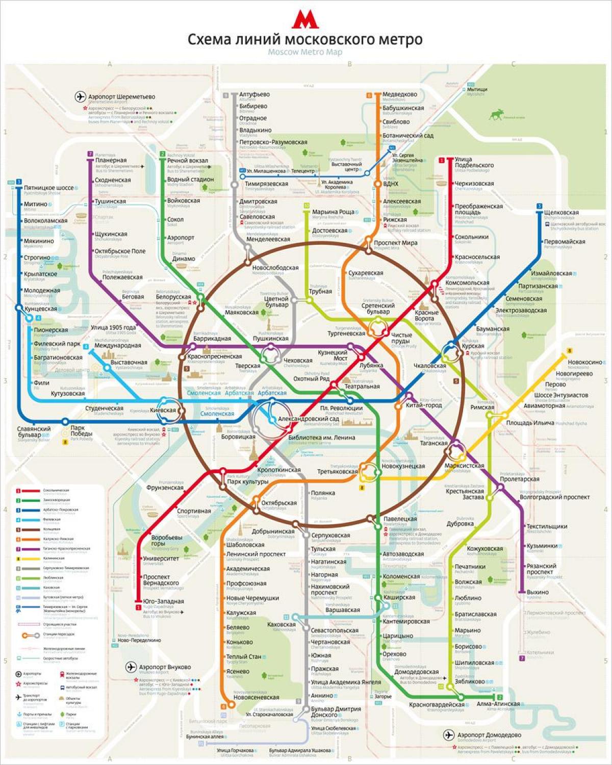 地图上的莫斯科地铁英语和俄语